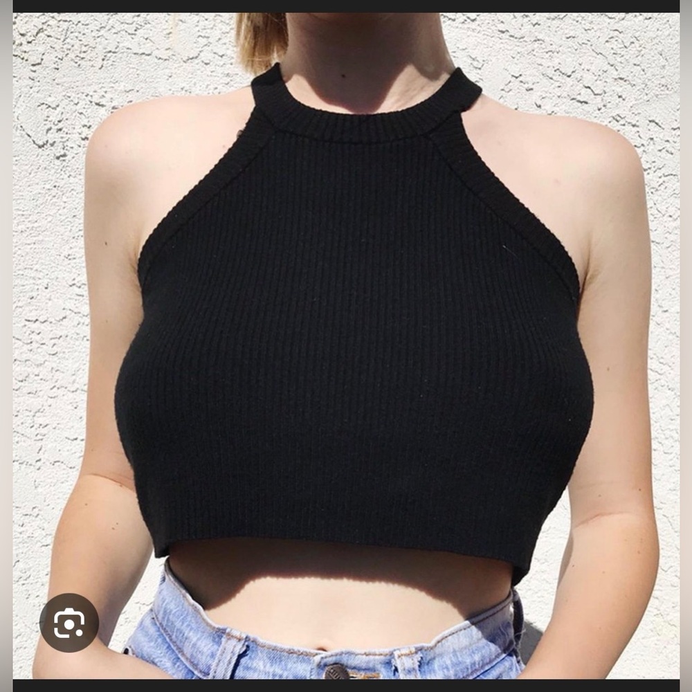Brandy Melville Black Ribbed Crop Top
